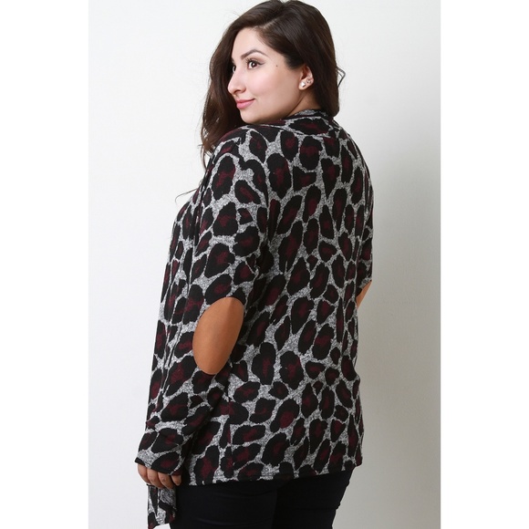 2x 3x Leopard Contrast Elbow Patch Open Cardigan - Picture 3 of 7